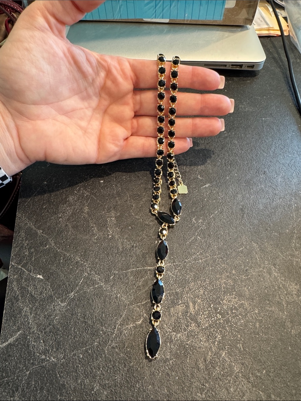 Park Lane Gold & Black Y-Drop Necklace - OBSIDIAN Necklace - Picture 3 of 3